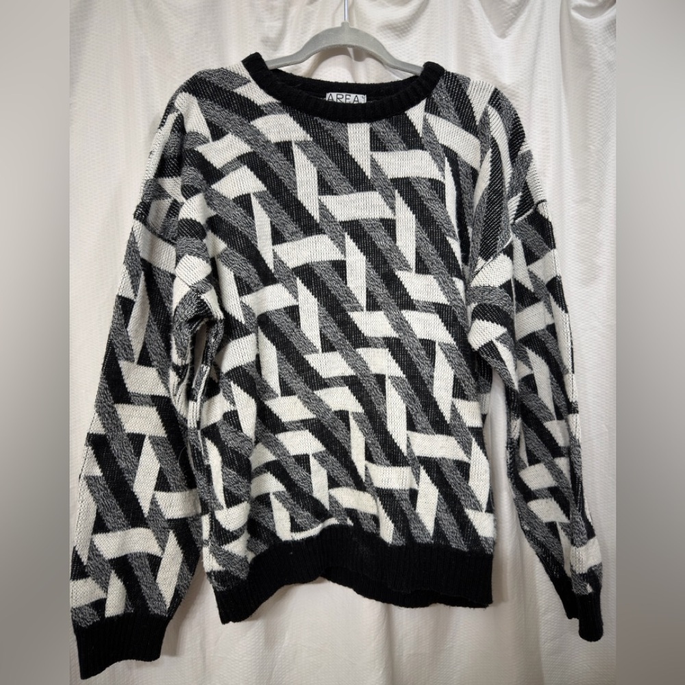 Vintage 80s Acrylic Knit Sweater geometric pysychedelic grandpa crewneck‎ large